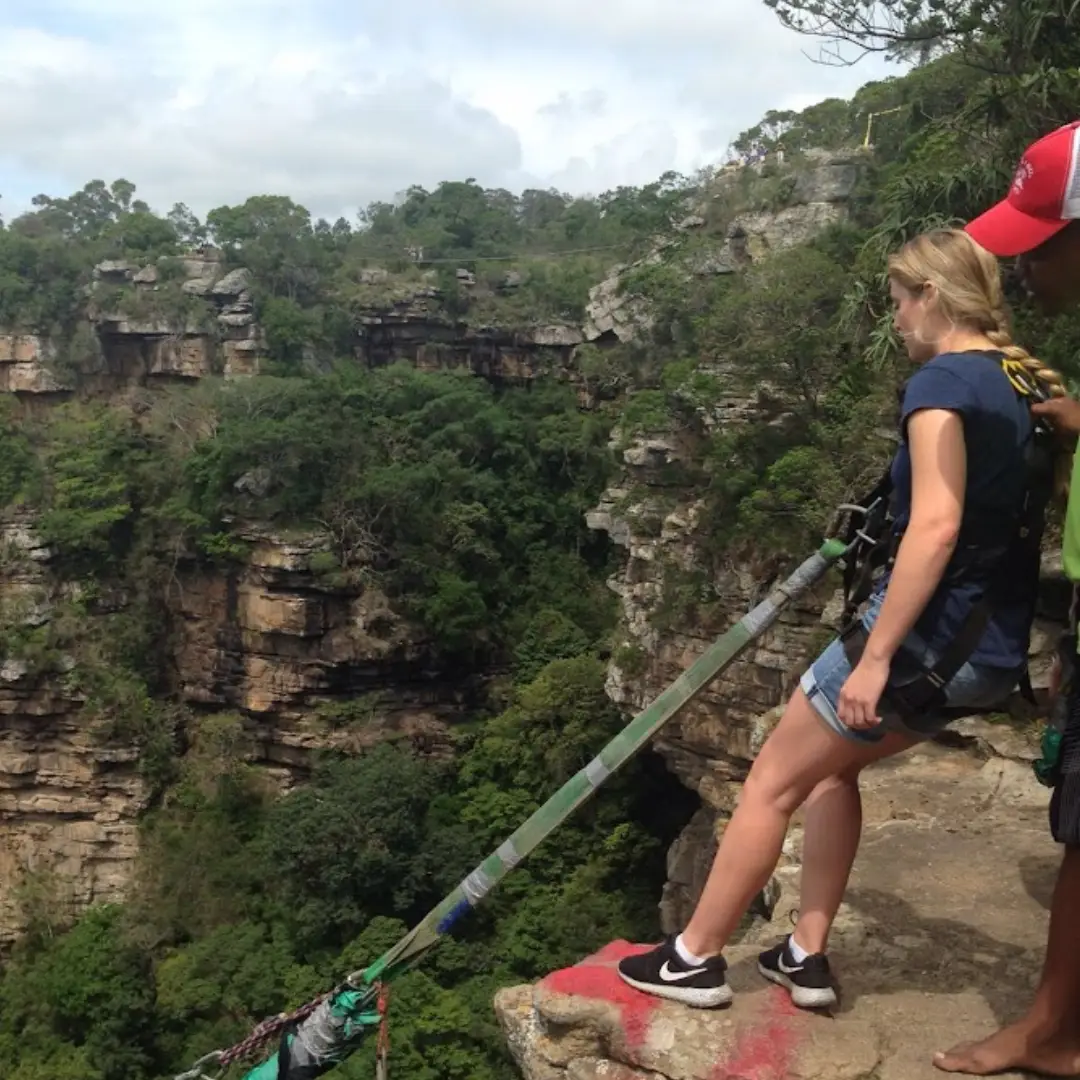 Countdown Woman about to jump Swing at Oribi Gorge