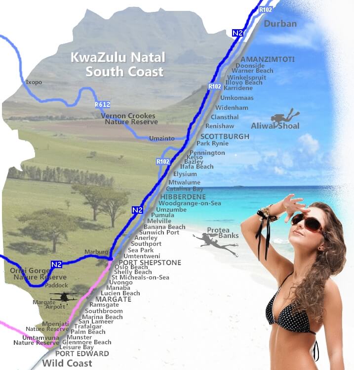 Map of the South Coast of KwaZulu Natal